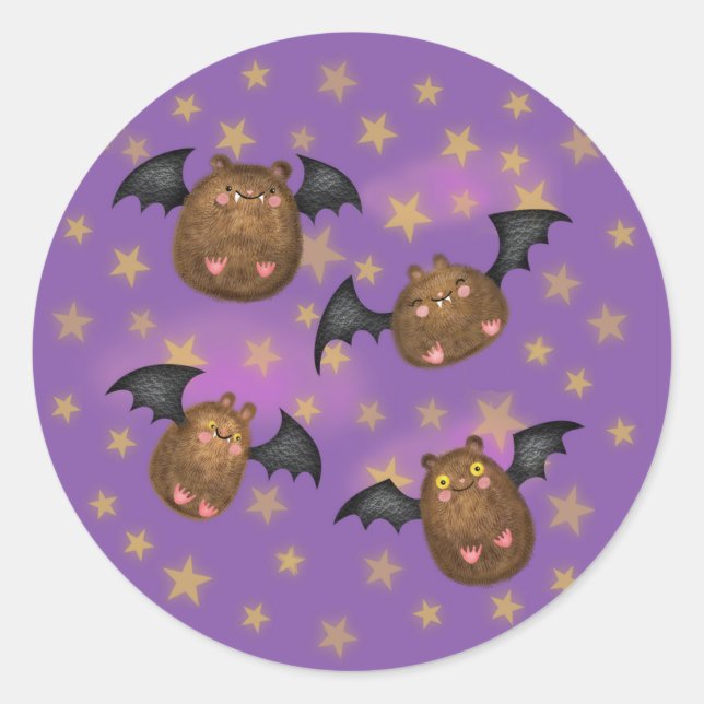 Pegatinas redondos de murciélagos, cortos y cariño (Anverso)