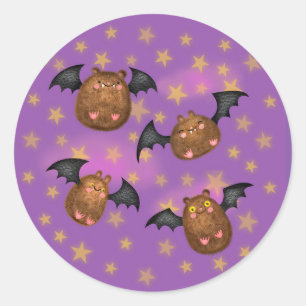 Pegatinas redondos de murciélagos, cortos y cariño