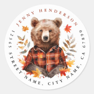 Pegatinas redondos de oso marrón de otoño