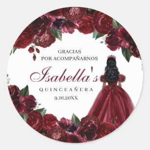 Pegatinas redondos de Quinceanera floral de Borgoñ