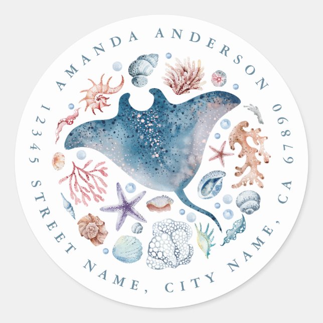 Pegatinas redondos de Stingray Cute (Anverso)