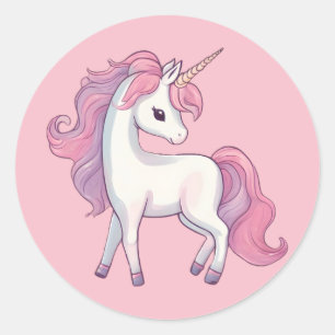 Pegatinas redondos de unicornio - rosa