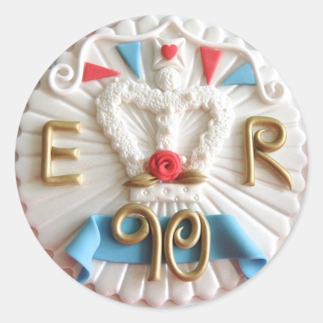 Pegatinas redondos del 90.o cumpleaños de la reina (Anverso)