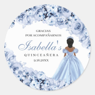 Pegatinas redondos Dusty Blue Floral Quinceanera