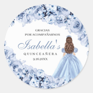 Pegatinas redondos Dusty Blue Floral Quinceanera