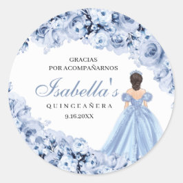 Pegatinas redondos Dusty Blue Floral Quinceanera