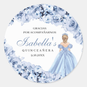 Pegatinas redondos Dusty Blue Floral Quinceanera