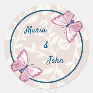 pegatinas redondos florales de mariposa rosa azul 