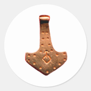 Pegatinas redondos grandes de cobre Thor Hammer bl