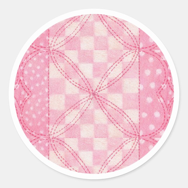 Pegatinas redondos grandes de CORAZÓN ROSA (Anverso)