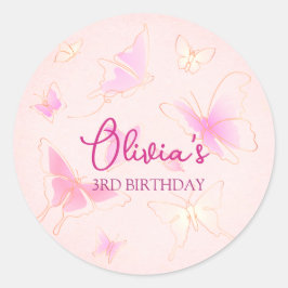 Pegatinas redondos personalizados de mariposa rosa