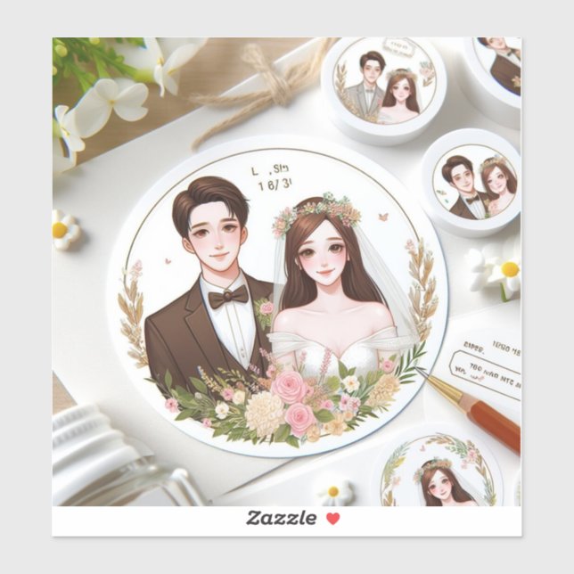 pegatinas retratos personalizados de la pareja (Hoja)