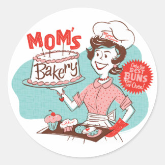 Pegatinas retro de panadería de mamá — redonda