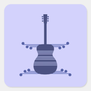 Pegatinas Retro Guitar Square, Azul