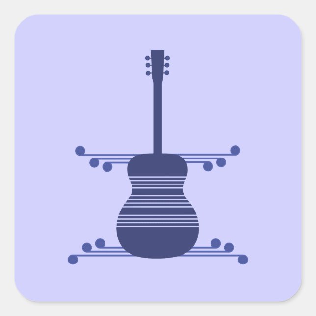 Pegatinas Retro Guitar Square, Azul (Anverso)
