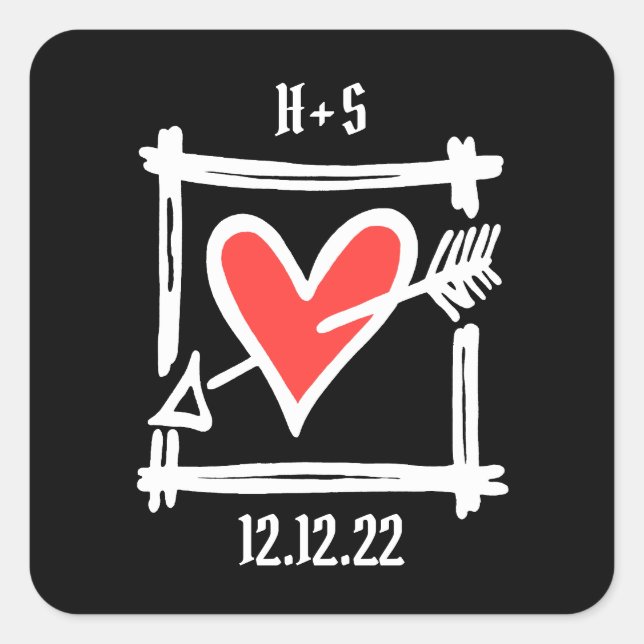 Pegatinas rojos y negros de corazón de amor de bod (Anverso)