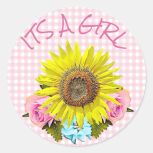 Pegatinas rosados de BABY SHOWER del girasol de la