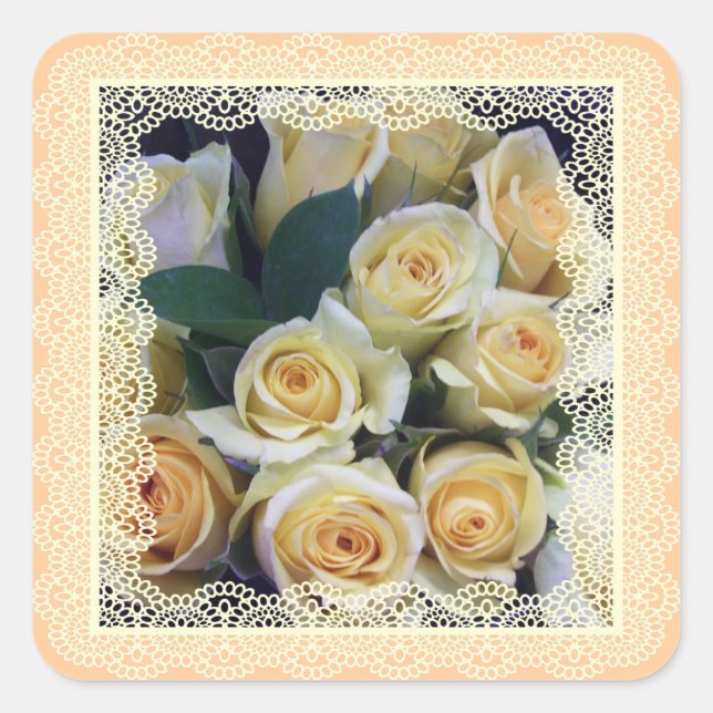 Pegatinas - Rosas amarillas cremosas en encaje (Anverso)