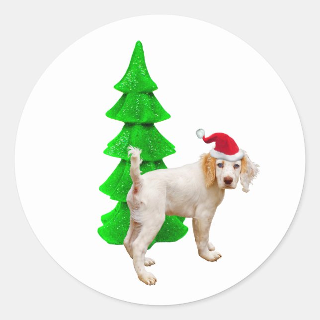 Pegatinas Santa Perro Árbol Verde (Anverso)
