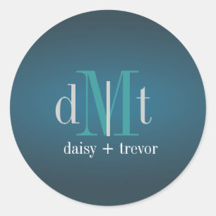 Pegatinas simples de monograma Verde azulado + grá