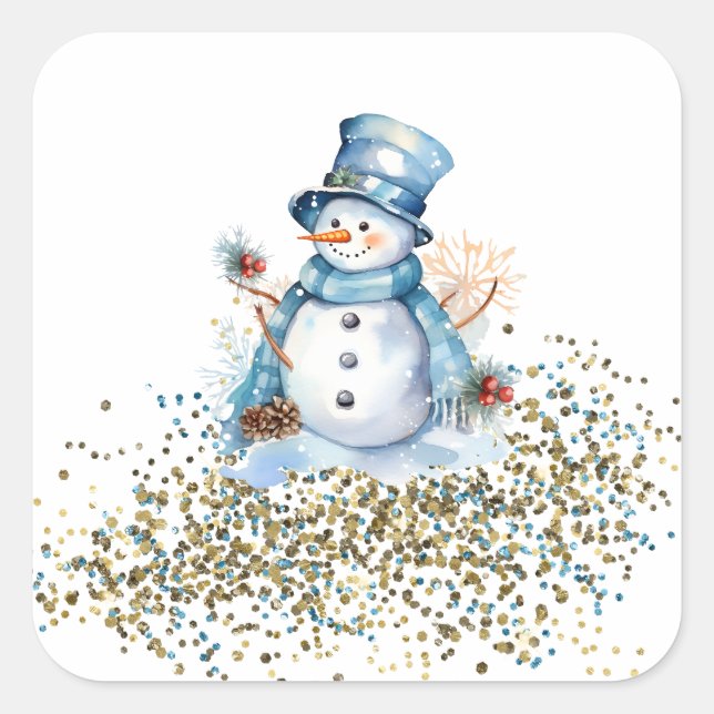 Pegatinas Snowman azules y dorados (Anverso)