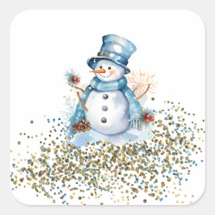Pegatinas Snowman azules y dorados