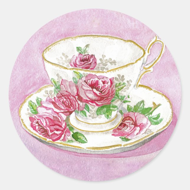 Pegatinas - Taller Floral Rosa Rosa Rosa y Saucer (Anverso)