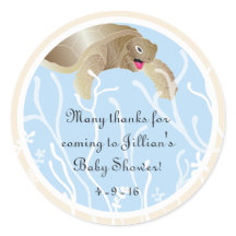 Pegatinas "Tortuga/azul" de Baby Shower 1 1/2" o 3