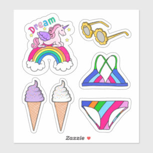 Pegatinas - Traje de baño de verano y arcoíris