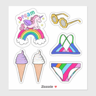 Pegatinas - Traje de baño de verano y arcoíris