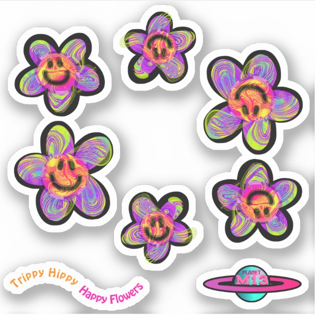 Pegatinas Trippy Hippy Happy Flowers (Anverso)