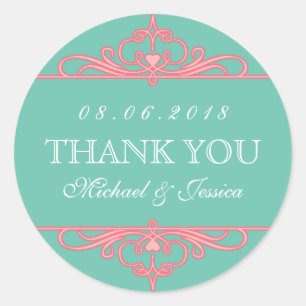 Pegatinas verde azuladas de bodas con ornamentos d