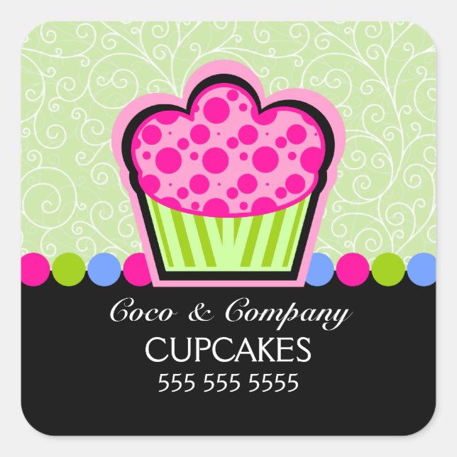 Pegatinas verdes de la pastelería Cupcake (Anverso)