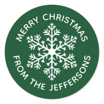 Pegatinas verdes de Navidad con copos de nieve