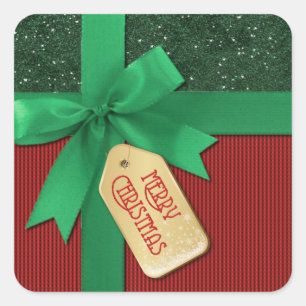 Pegatinas verdes del regalo de las Felices Navidad