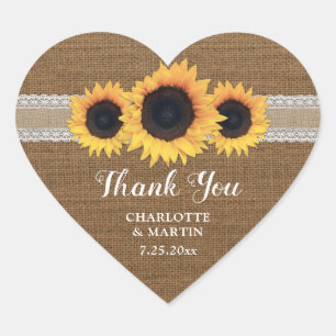 Pegatinas vintage de Burlap y Lace Sunflower
