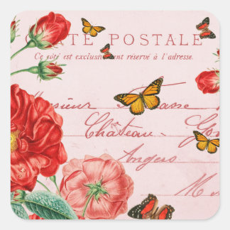 Pegatinas vintage florales con flor roja