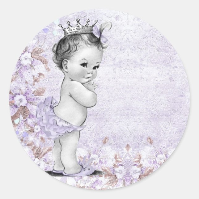 Pegatinas Vintage Lavanda Morado para Baby Shower (Anverso)