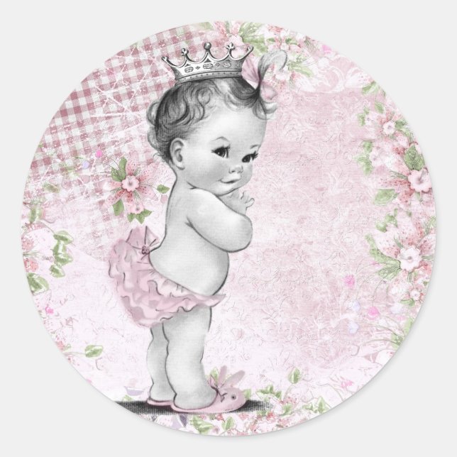 Pegatinas Vintage Rosa Princesa Baby Shower (Anverso)