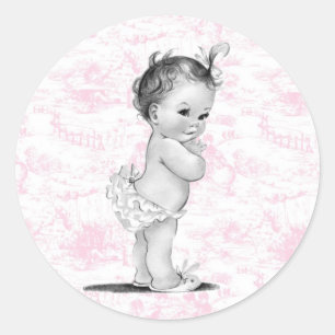 Pegatinas Vintage Rosa Toile Baby Shower