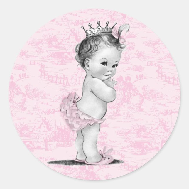 Pegatinas Vintage Rosa Toile Baby Shower (Anverso)