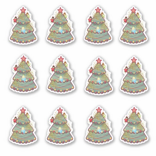 Pegatinas Vinyl de Árbol de Navidad y Ángeles (Anverso)
