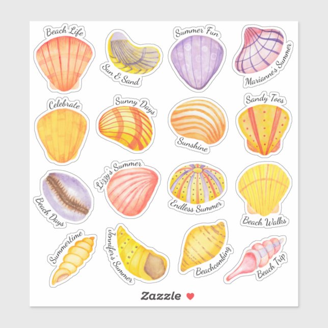 Pegatinas Vinyl de Watercolor Seashells (Hoja)