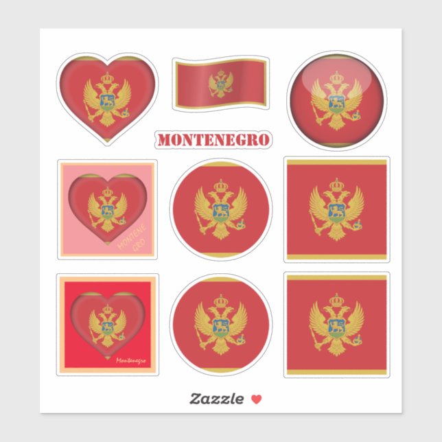 Pegatinas y bandera de Montenegro, corazón/deporte (Hoja)