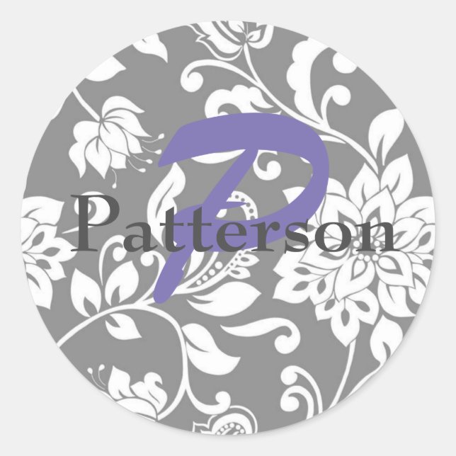 Pegatinas y Sellos para sobres Gray Damask persona (Anverso)