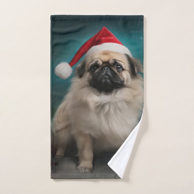 Pekinés en Navidad con nieve (Toalla de mano)