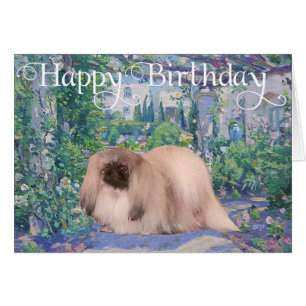 Pekingese en un jardín de flores