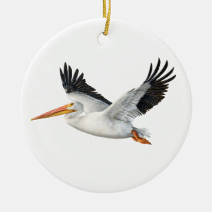 Pelícano blanco americano en ornamento de cerámica