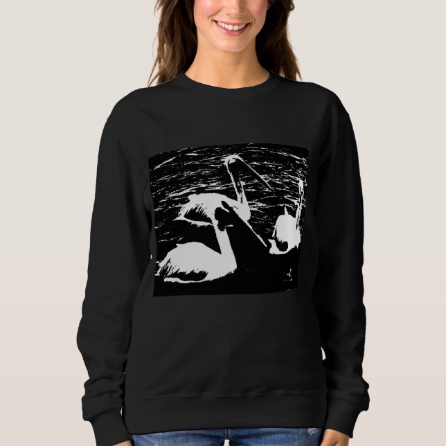 Pelícanos blancos sobre sudadera negra (Anverso)