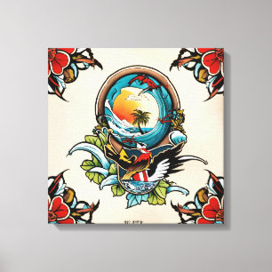Pelícanos costeros en arte de pared de lona de mue